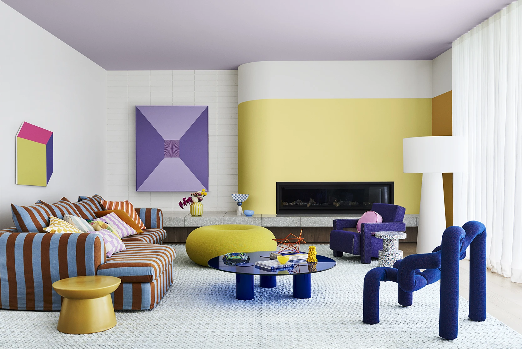 Colorful modern living room interior design.