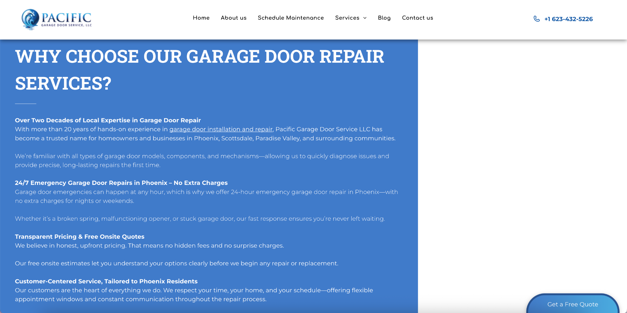 Garage door repair services banner Pacific Garage Door LLC